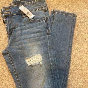 New York & Company Blue Skinny Jeans Distressed Denim